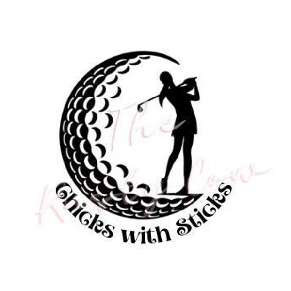 Chicks with Sticks Woman Golfer SVG, Woman Playing Golf png svg jpg, Lady Swinging Golf Club Digital File , Golf Digital Download