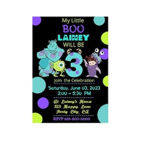 Monstres personnalisés Boo 3 ans Invitation modifiable, Monstres personnalisés et Boo Party Invitation Age 3, Monsters Boo Birthday