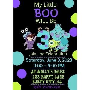 Mon petit Boo sera 3 anniversaire Invitation, Invitation de fête de monstres Boo 3 ans, Invitation de fête modifiable monstre, anniversaire de monstres