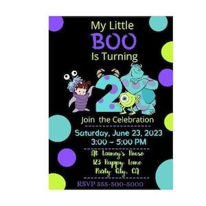Faire-part 2 ans monstres Boo, 2e anniversaire modifiable monstres, faire-part fête monstres et Boo 2 ans