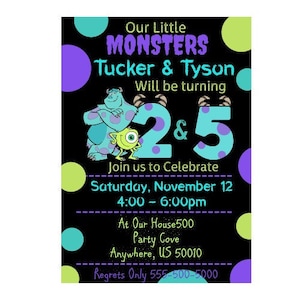 Monsters 5 and 1 also 5 and 2 Year Old Invitation, Monsters Double Birthday Invitation, Monsters Digital Birthday Invitation