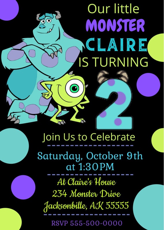 Monsters 2 Year Old Editable Birthday Invitation, Monsters Theme DIY Party Invitation, Monsters Age 2 Birthday Invitation, Monsters party