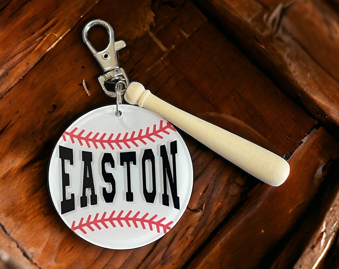 Personalized Acrylic Baseball Bag Name Tag, Baseball Luggage Tag, Custom Baseball Team, Baseball gift, Baseball Keychain Easter Basket Gift