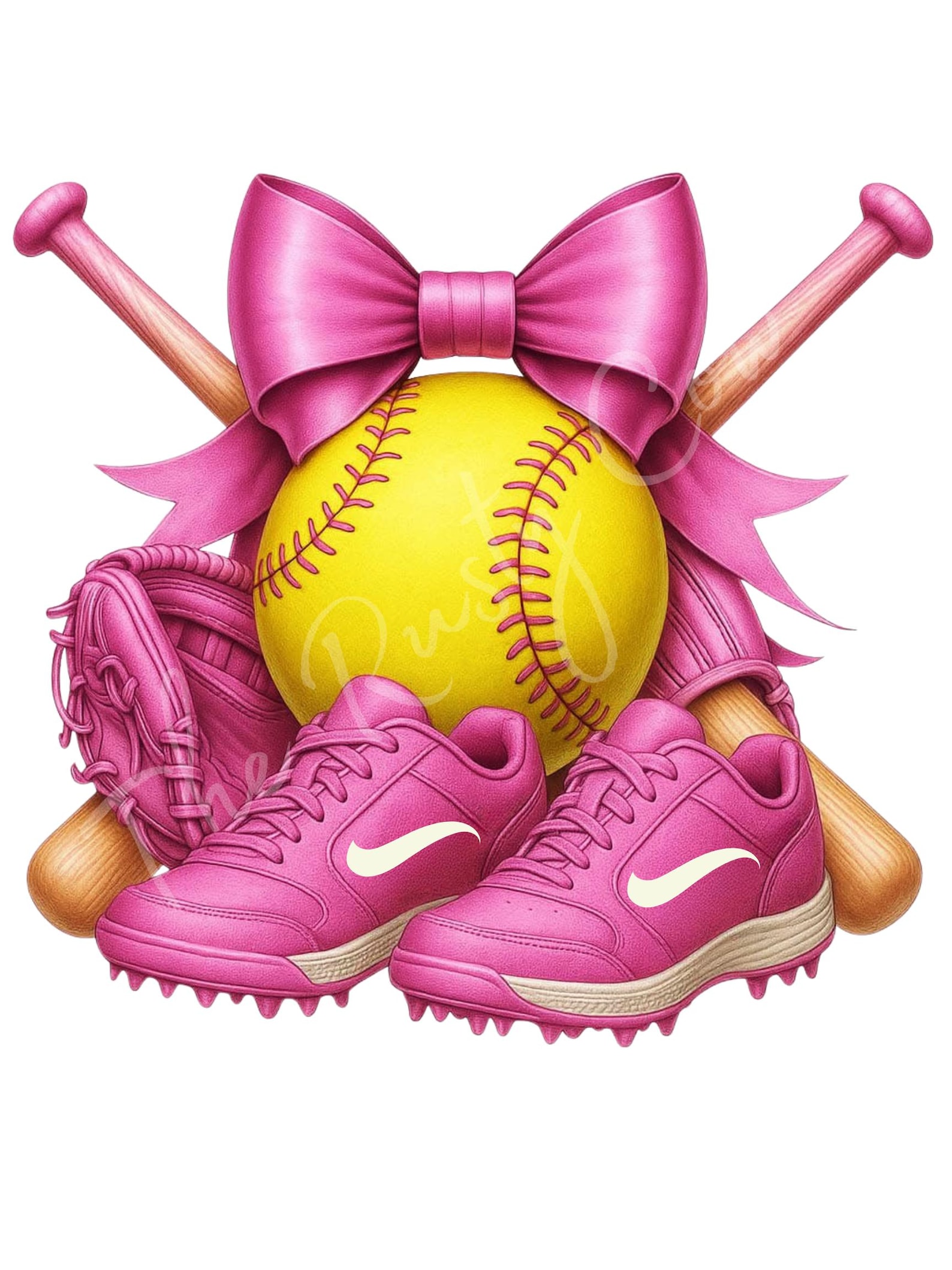 Pink Softball Clipart With Bats Glove Cleats & Bow, Pink Girl Sports ...