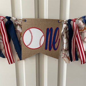 Custom Baseball First Birthday High Chair Garland Keepsake Banner, Baseball Rookie Highchair Banner, Baseball Party One Year Photo Prop