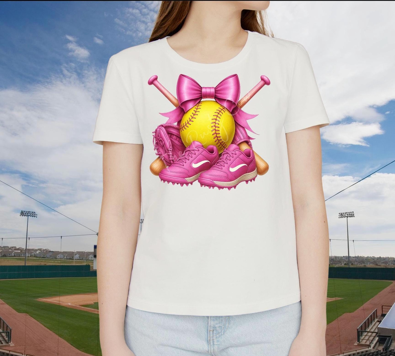 Pink Softball Clipart With Bats Glove Cleats & Bow, Pink Girl Sports ...