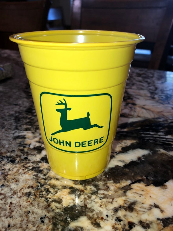 John Deer Tractor 16oz Solo Cups, J D logo on Yellow Cup, Disposable Cups  for Farm Party, John D Stadium Cup