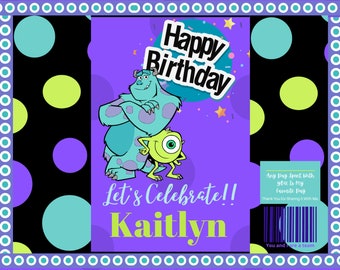 Monsters Editable Chip Bag, Monsters Theme Chip Bag, Monsters Party Supplies, Monsters Birthday Chip Bag Template