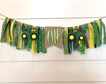 Guirnalda de cumpleaños de tractor verde, pancarta para trona John Deere, decoración para trona de primer cumpleaños con tractor agrícola, con trapo y cinta