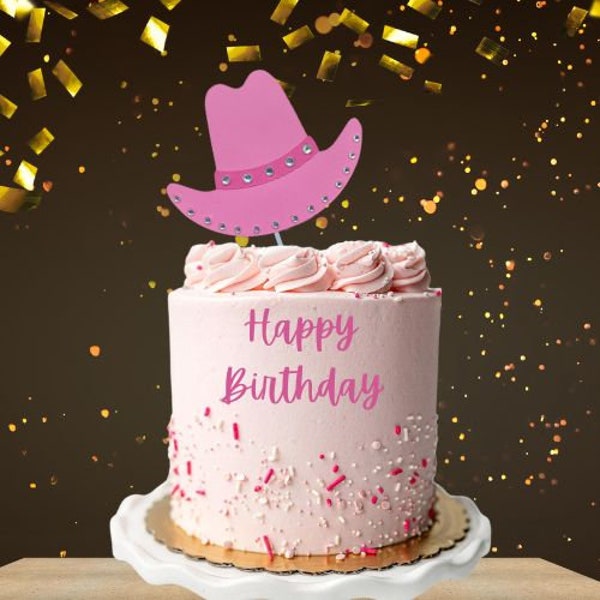 Cowgirl Hat Cake Topper, Bling Rhinestone Cowboy Hat Cake Topper, Western Cowgirl Hat Cake Topper, Pink Bling Western Hat Cake Decor