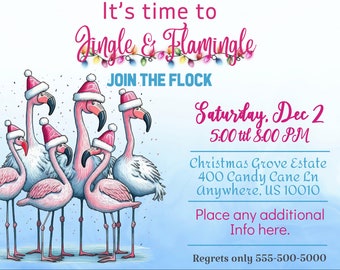 Christmas Jingle and Flamingle Party Invitation, Flamingo Christmas Invitation, Funny Holiday Company Invitation, Beach Flamingo Invitation