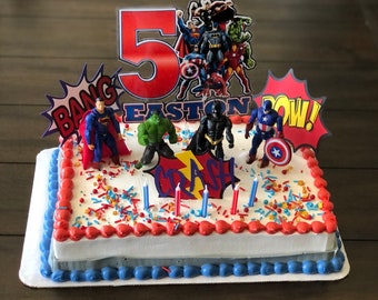 Superhero Personalized Cake Topper, Superhero Name and Age Cake Centerpiece, Avenged Heroes Birthday Cake Decorations, Custom Avenged Party