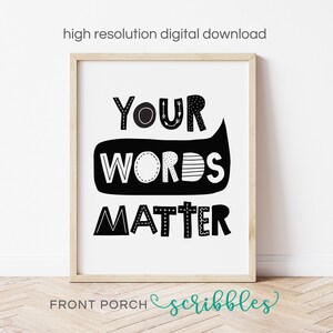 Your Words Matter - Digital Print, Classroom Motivational Poster, Positive Classroom Decor, Playroom Kindness Friendship Poster