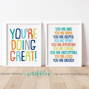 Duo di affermazioni positive, stai andando alla grande, poster motivazionale, decorazioni positive per l&#39;aula, sala giochi, aula per l&#39;istruzione parentale, affermazione