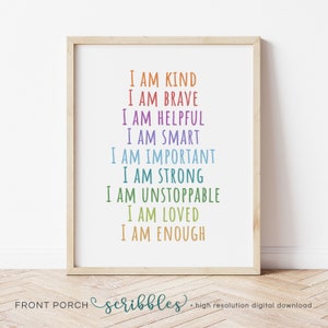 Positive Affirmations for Kids, Classroom Art, Motivational Poster, Positive Classroom Decor, Playroom, Homeschool, Affirmation, Self-Esteem