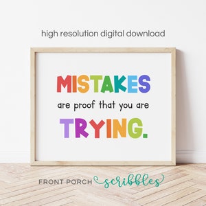 Mistakes Are Proof You are Trying Printable - Growth Mindset, Positive Classroom Art, School Decor, Classroom Poster, Education,PS01