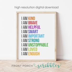 Positive Affirmations for Kids, Classroom Art, Motivational Poster, Positive Classroom Decor, Playroom, Homeschool, Affirmation, Self-Esteem