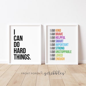 Positive Affirmations Duo, We Can Do Hard Things, Motivational Poster, Positive Classroom Decor, Playroom, Homeschool Classroom, Affirmation