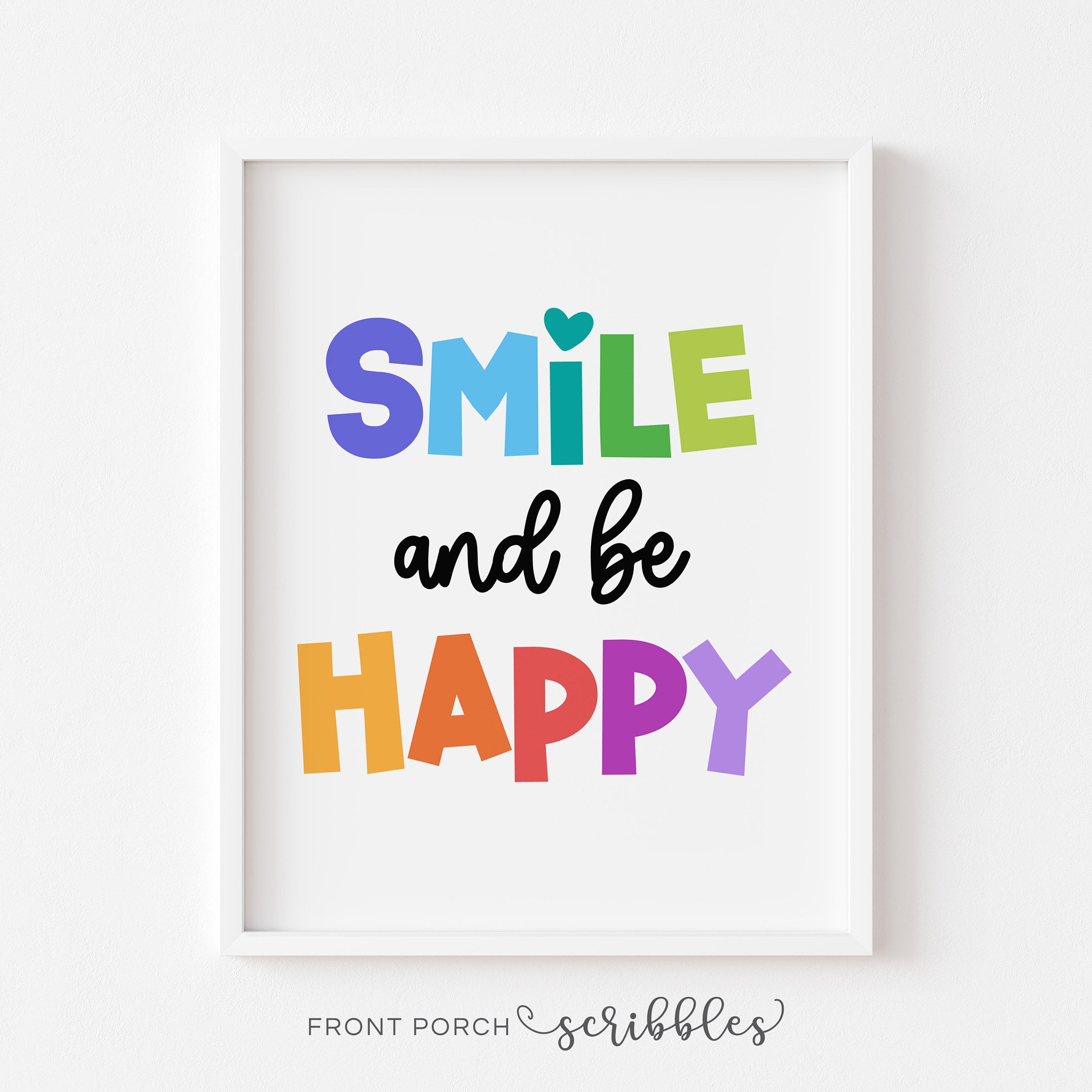 Smile and Be Happy, Positive Kids Art, Cute Playroom Decor