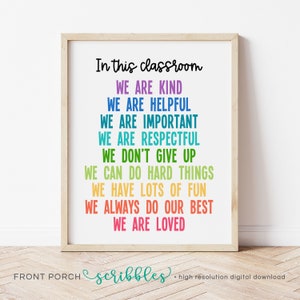 In This Classroom Poster, Classroom Rules, We are Kind, Teacher Print, Positive Classroom Art, Positive Classroom Decor, Affirmations, PS12