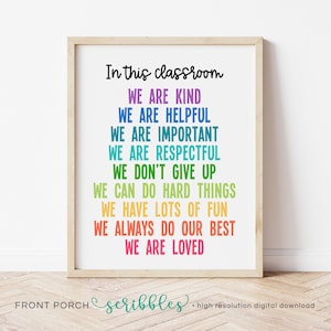 In This Classroom Poster, Classroom Rules, We are Kind, Teacher Print, Positive Classroom Art, Positive Classroom Decor, Affirmations, PS12