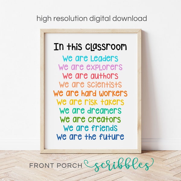 In This Classroom We are Leaders, School Poster, Classroom Positivity, Teacher Print, Positive Classroom Art, Positive Classroom Decor