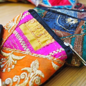 Mini Portemonnaie, kleine Geldbörse Stoff, Kreditkarten, Tasche, Geldbeutel, Münz, Patchwork, Boho, orientalisch, Blumen, Hippie Bild 1