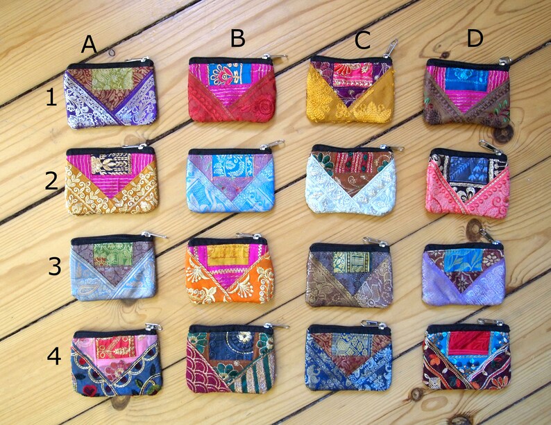 Mini Portemonnaie, kleine Geldbörse Stoff, Kreditkarten, Tasche, Geldbeutel, Münz, Patchwork, Boho, orientalisch, Blumen, Hippie Bild 4