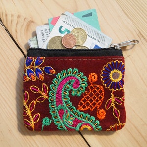 Mini Portemonnaie, Geldbörse aus Stoff, kleine Tasche, Geldbeutel, Kreditkarten, Münzbeutel, Münzportemonnaies, Samt, Blumen Muster, Bild 2