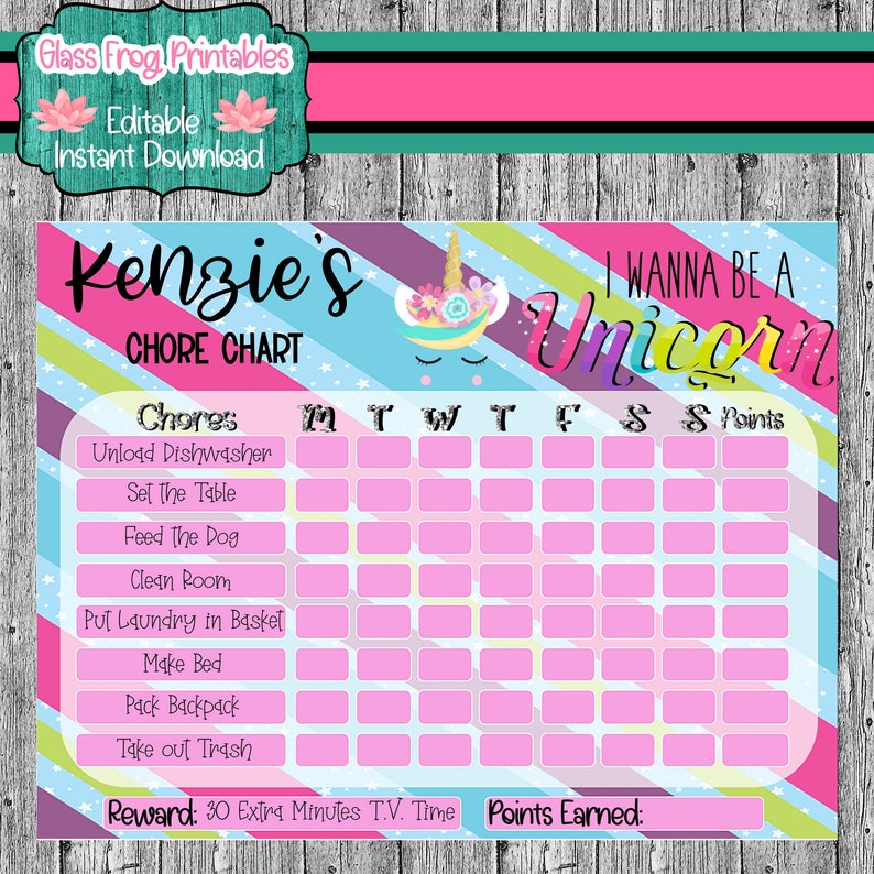 unicorn reward chart unicorn chore chart unicorn printable