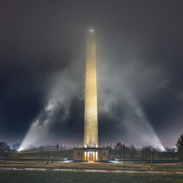 Washington Memorial Fog at Night in Washington DC 2023