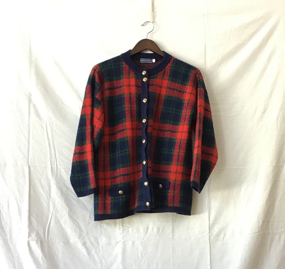 blue plaid cardigan