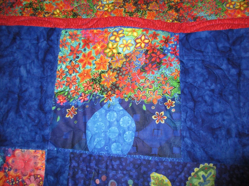 Blue Bed Quilt Art Quilt Floral Fantasy Wall Hanging Orange Handmade Quilt Artistic Quilt Yellow Quilt For Sale Craft Supplies Tools Visual Arts Vadel Com