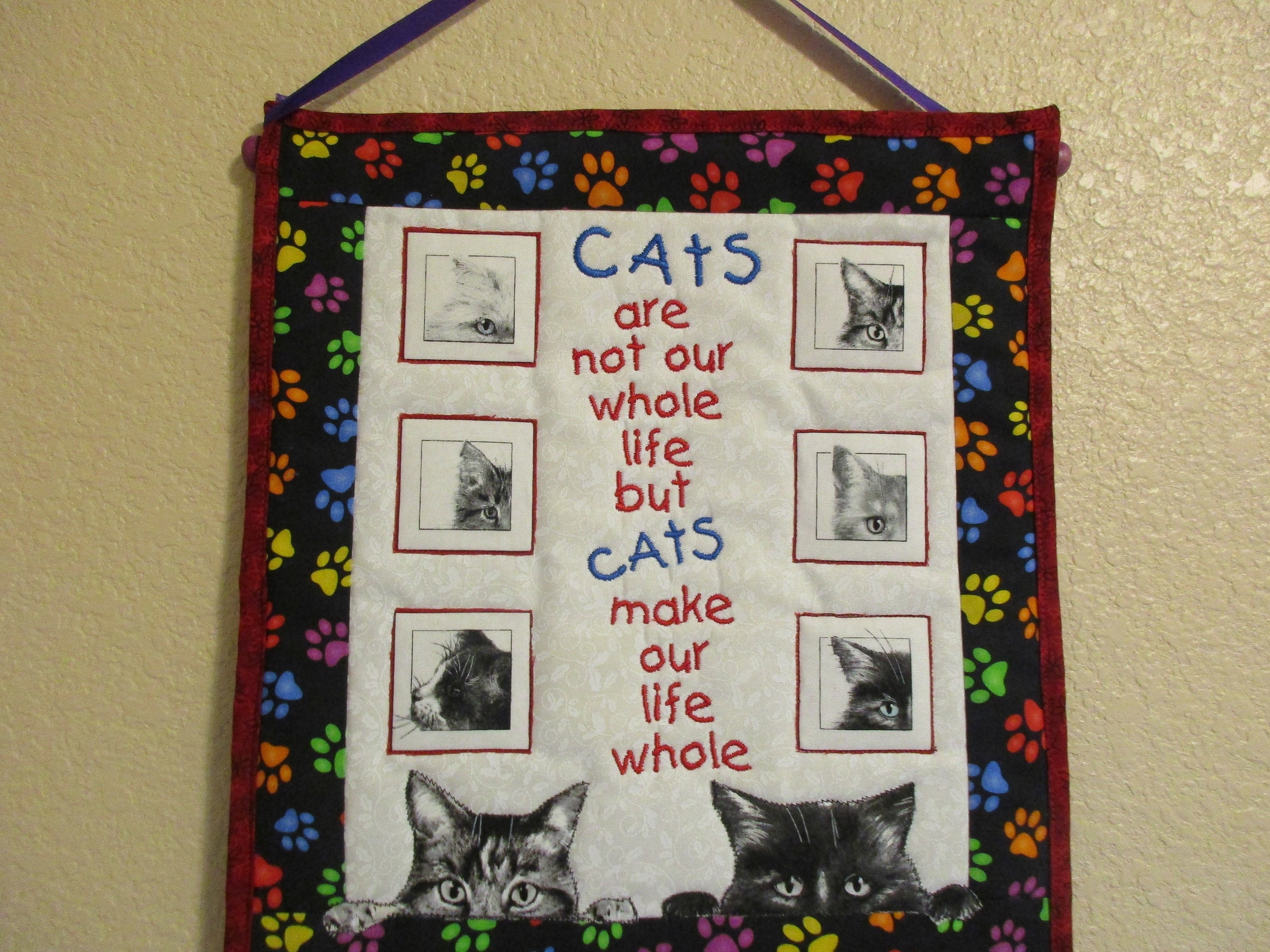 HANDGEMAAKT Cat Art Quilt Art Wall Hanging Cat Gift Etsy