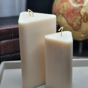 Triangle Ribbed Pillar Candle Set, soywax, shaped candle, Minimalism, minimalist aesthetic, Art Design, Home Decor, Handmade gift