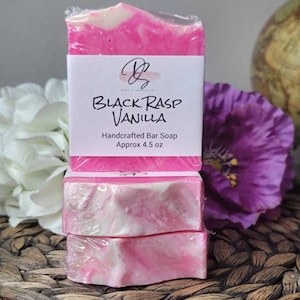 Black Raspberry Vanilla Scented Handmade Soap, Cold Process soap, Bar Soap