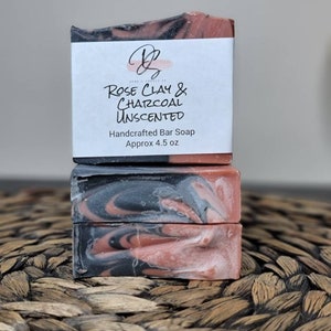 Rose Clay and Charcoal Unscented Facial Bar, bar soap, facial bar, deep cleansing