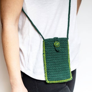 Custodia unisex per cellulare all'uncinetto, piccola borsa per telefono, borsa a tracolla, mini borsa per telefono e occhiali, regalo per amico, cellulare verde