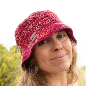 Crochet Bucket Hat for Women Fucsia | Handmade Cotton Summer Hat | Boho Chic Festival Accessory | Travel Gift for Women | Artistic Sun Hat