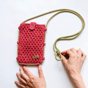 Custodia per telefono all'uncinetto, custodia per cellulare, borsa da collo per telefono, custodia da viaggio per telefono, custodia per occhiali, piccola borsa all'uncinetto, portafoglio da collo, regalo per lei