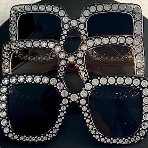 Rhinestone Oversized Black Sunglasses - Etsy display picture 1