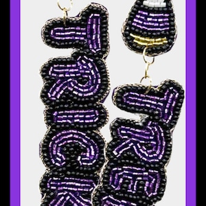 Purple Trick Treat Felt Back Beaded Dangle Earrings