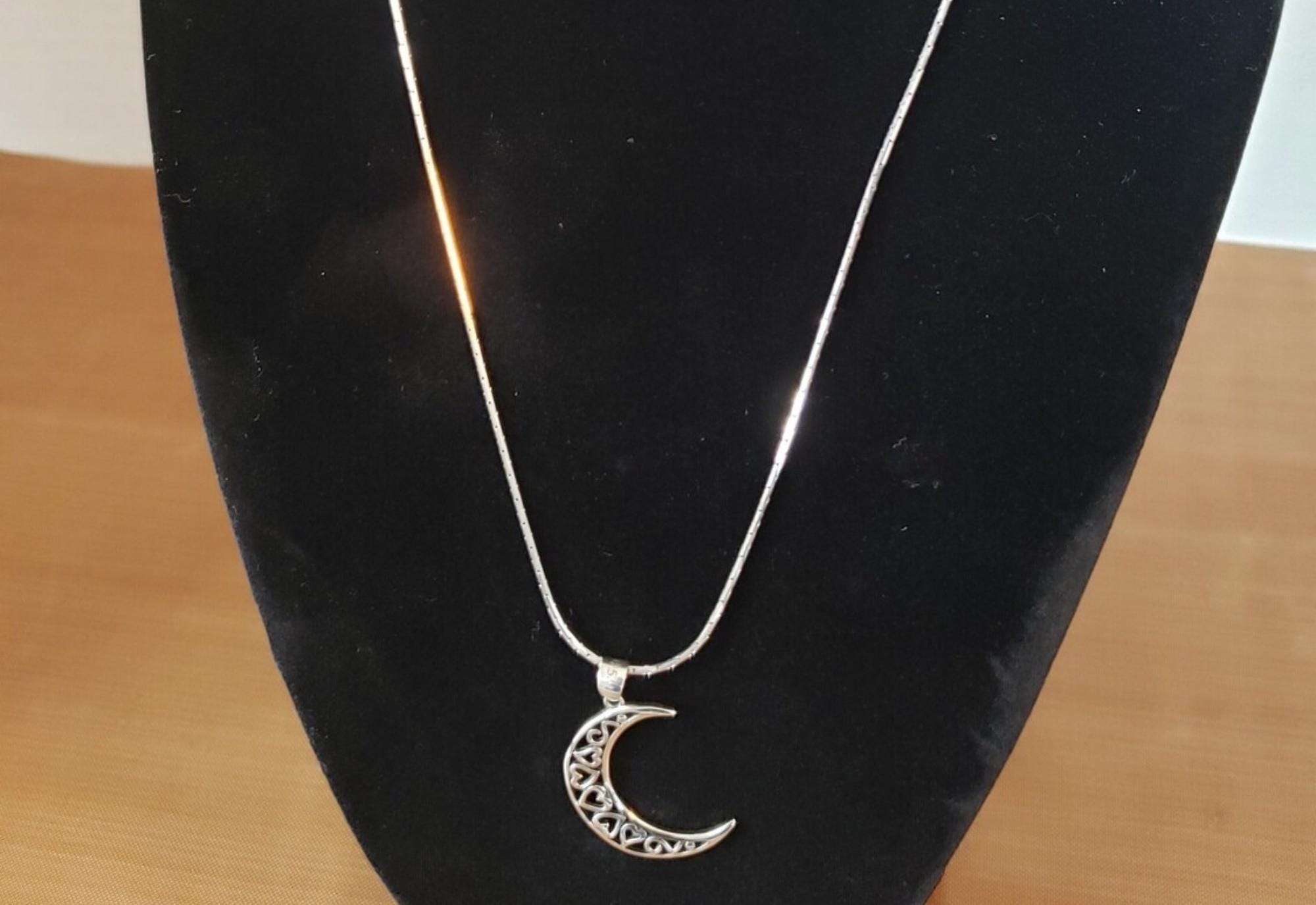 Sterling Silver Crescent Moon Pendant and Chain - Etsy