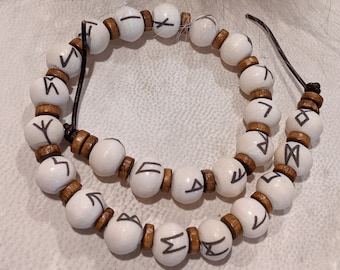 Bone Heathen Runic Meditation Beads Rune Bead Strand Shaman Asatru Volva Galdr Chain