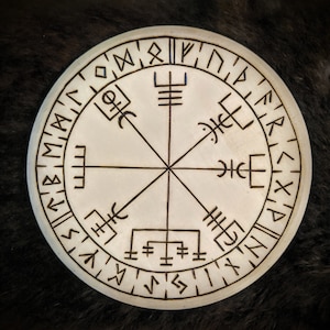 Vegvisir Altar Plate Natural Wood or Brown Elder Futhark Runes Asatru Heathen Norse Pagan