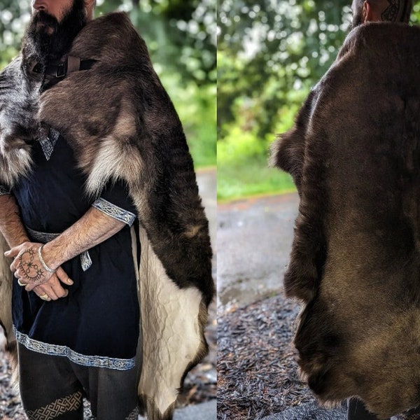 Reindeer Hide Cloak | Viking Cloak | Brown Large XXL Finnish Reindeer Fur Cloak | Two Styles