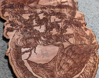 Huginn + Muninn Odin's Ravens Cedar Engraved Altar Plate | Norse Pagan | Asatru Altar