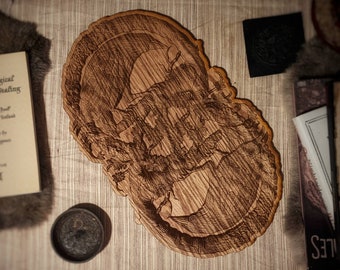 Oak Engraved Odin's Ravens Wall Hanging: Norse Pagan Altar Plate