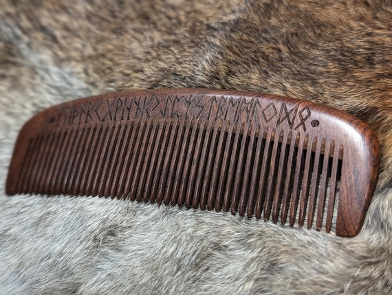 Large Black Sandalwood Viking Comb Futhark Rune Medium Tooth Hair Beard 6"