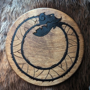 Jörmungandr Nordischer Drachen Schlange Altar Platte Holzscheibe Asatru Heathen Pagan Dekor